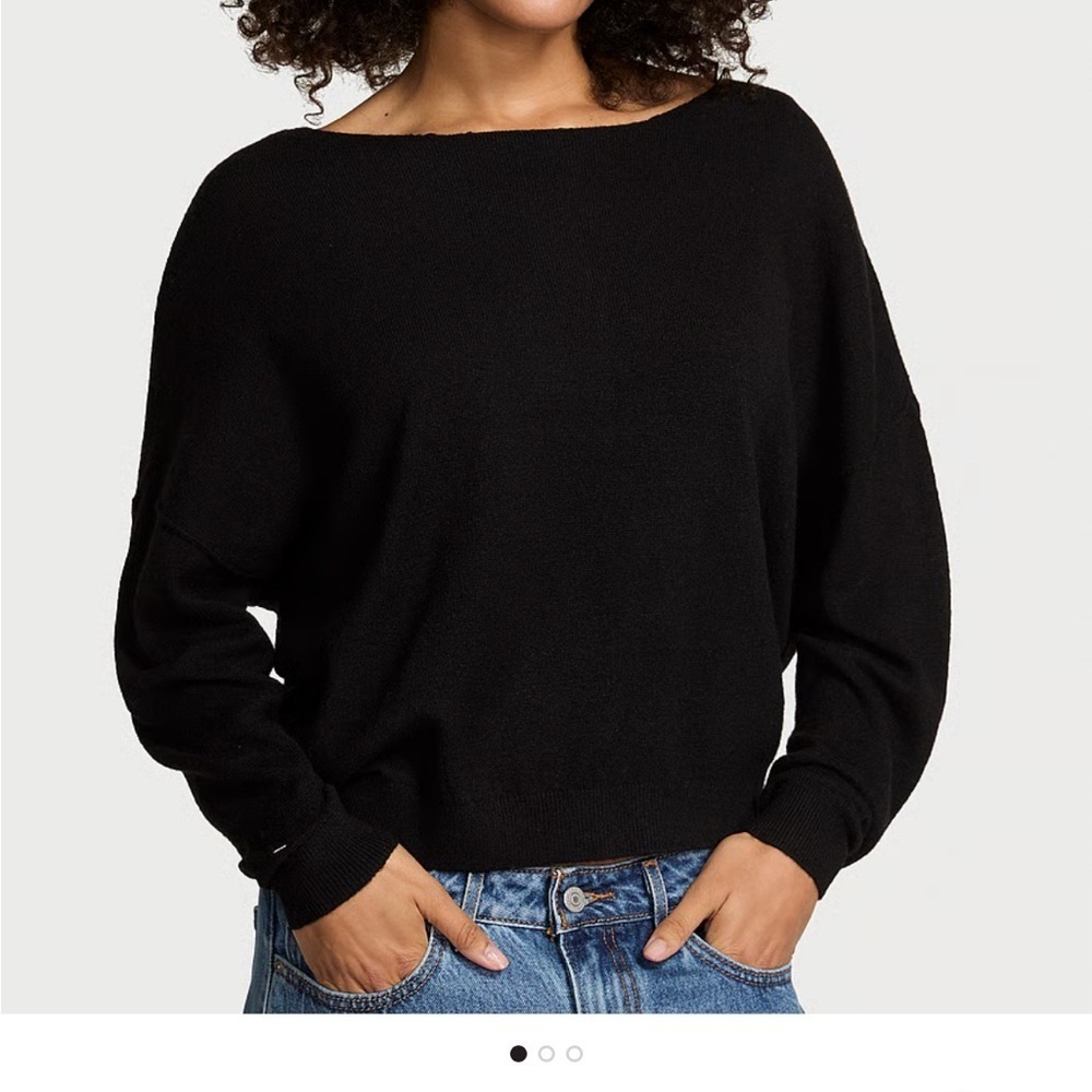 Victoria's Secret Black Boat Neck Boucle Sweater, size M